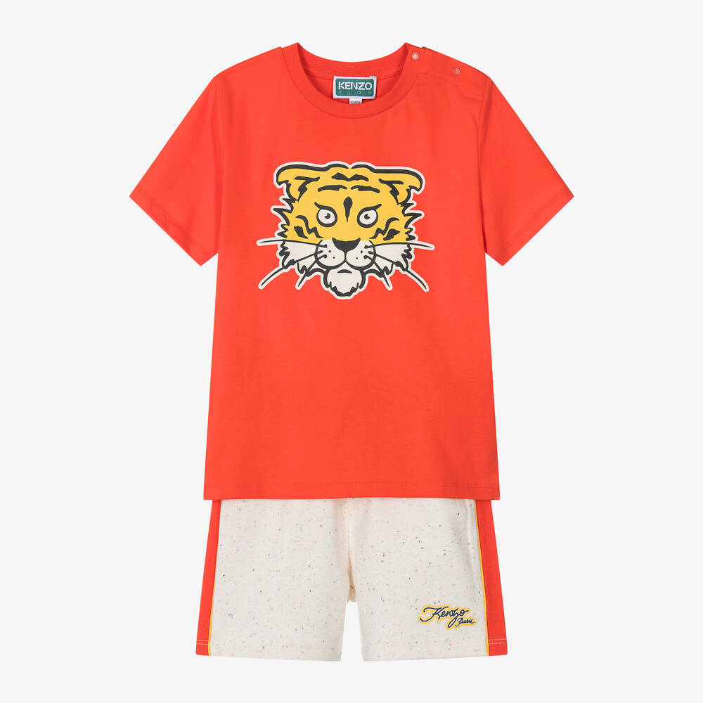 Kenzo Babies'  Kids Boys Red Cotton Tiger Shorts Set