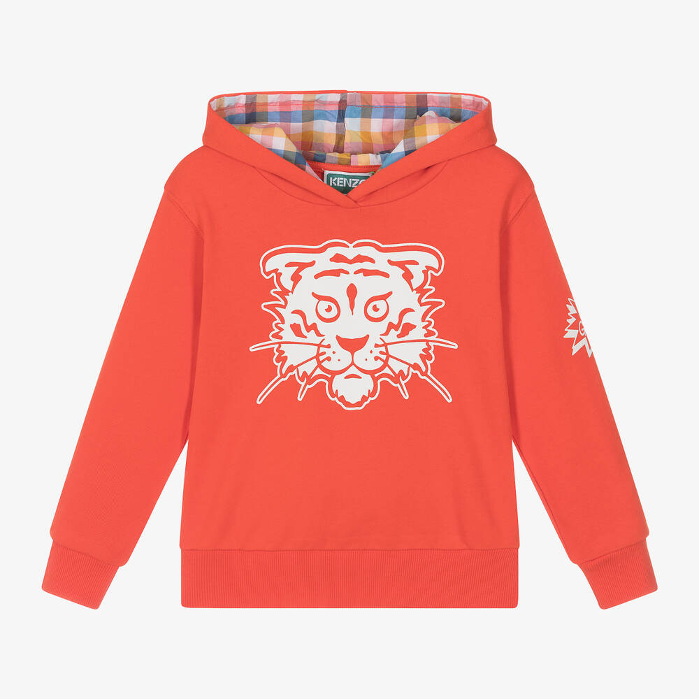 KENZO KIDS - Boys Red Cotton Varsity Tiger Hoodie | Childrensalon