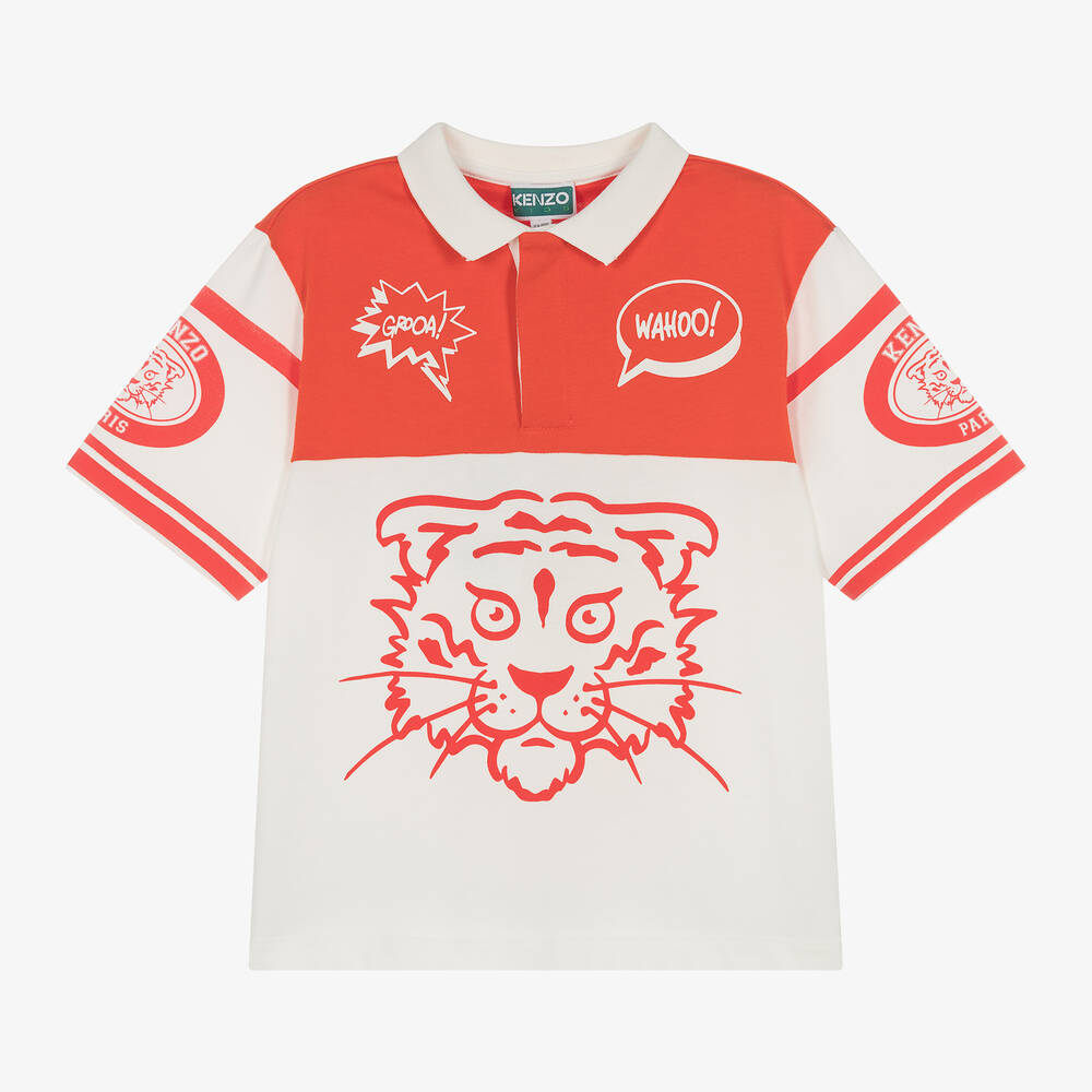 KENZO KIDS - Boys Red & White Cotton Rugby Shirt | Childrensalon