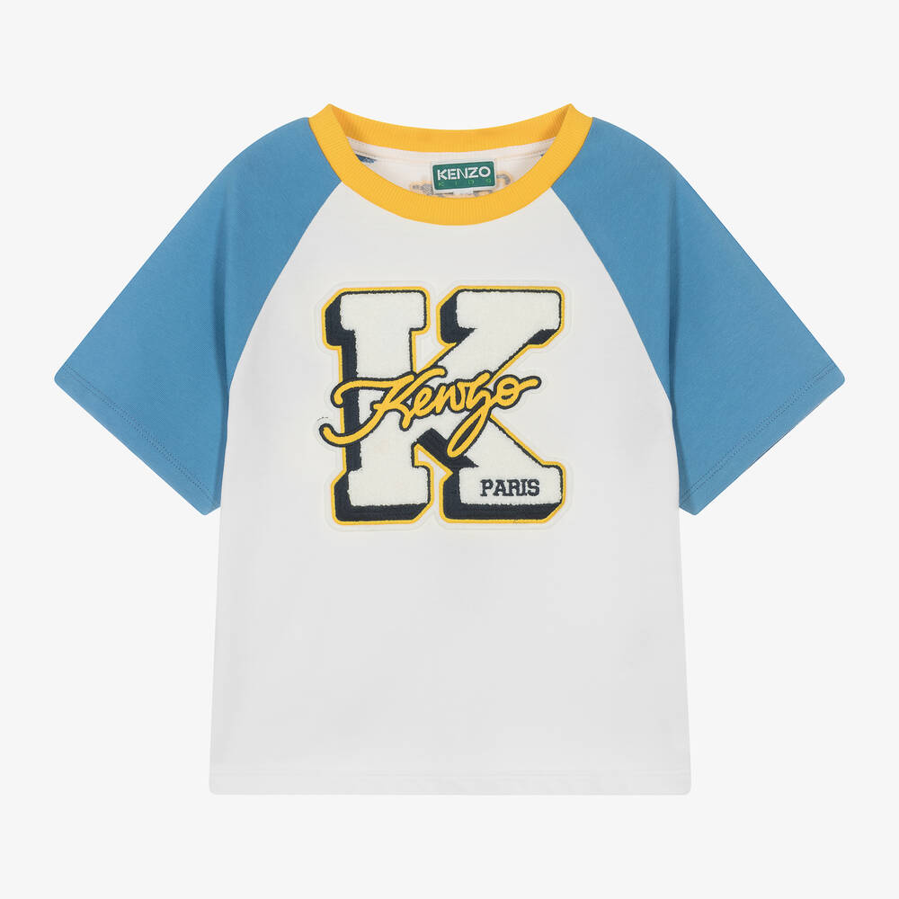 KENZO KIDS - Boys White & Blue Cotton T-Shirt | Childrensalon
