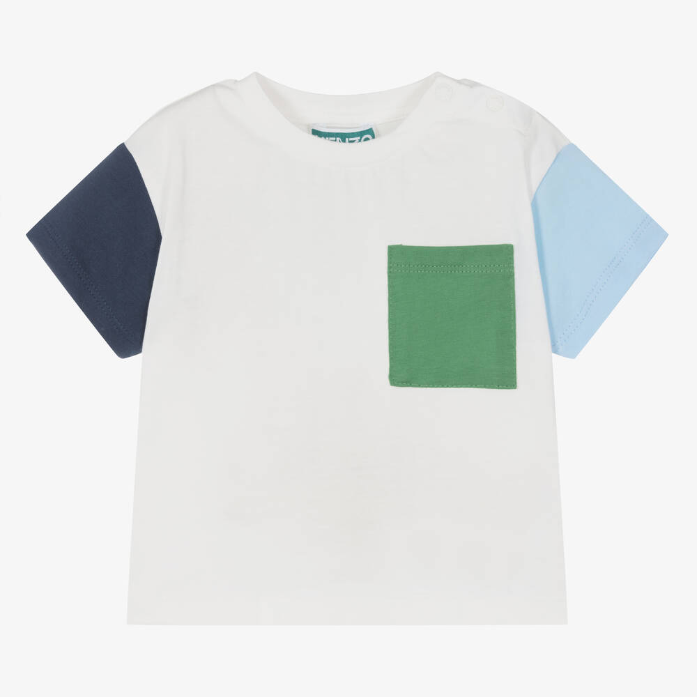Shop Kenzo Kids Boys White Cotton Colourblock T-shirt