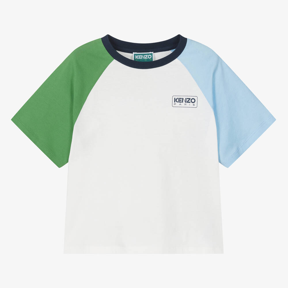 KENZO KIDS - Boys White Organic Cotton Colourblock T-Shirt | Childrensalon