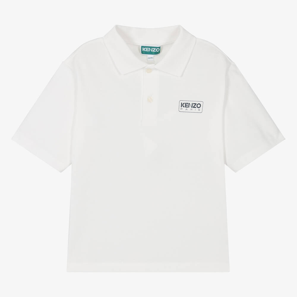 KENZO KIDS - Boys White Organic Cotton Polo Shirt | Childrensalon