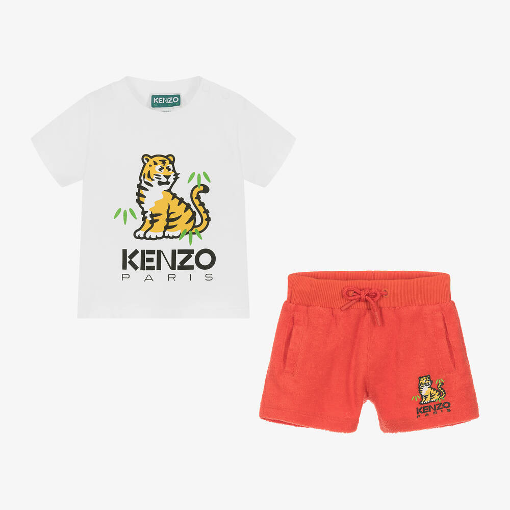 KENZO KIDS - Boys White & Red KOTORA Tiger Shorts Set | Childrensalon