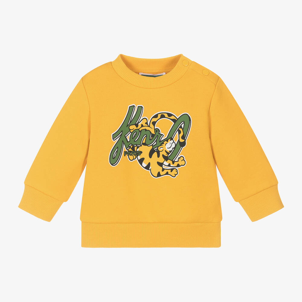 KENZO KIDS - Boys Yellow Cotton Tiger Sweatshirt | Childrensalon