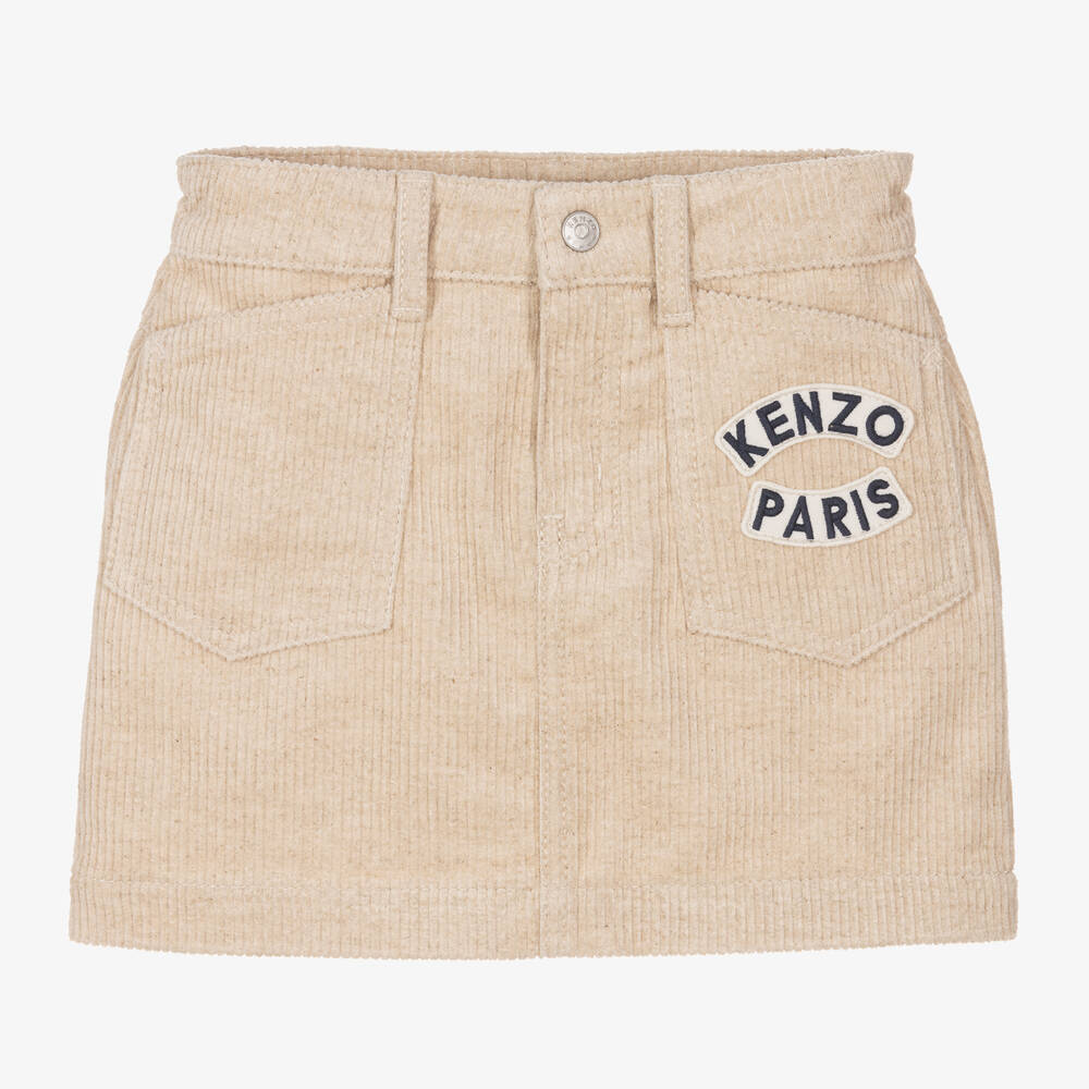 KENZO KIDS - Girls Beige Cord Embroidered Flowers Skirt | Childrensalon