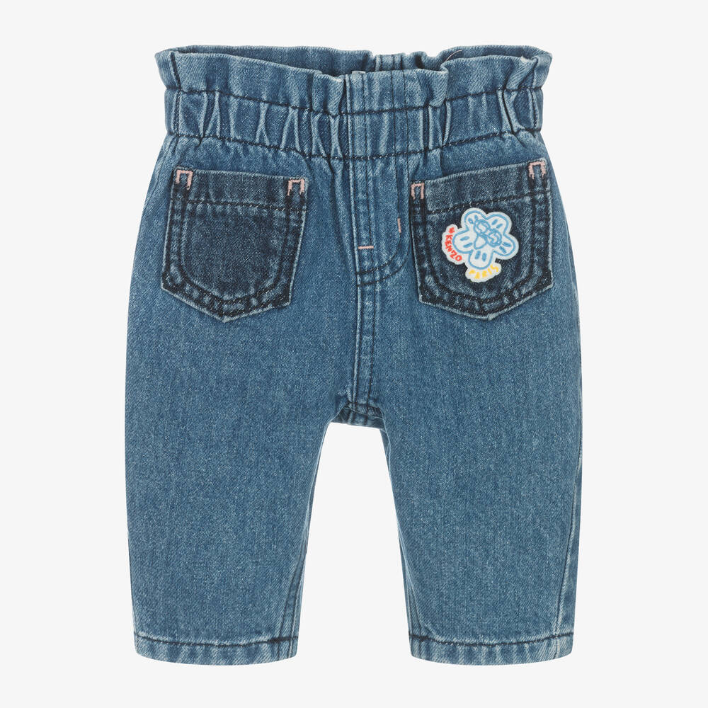 KENZO KIDS - جينز بطبعة بوك فلاور قطن دنيم لون أزرق للبنات | Childrensalon