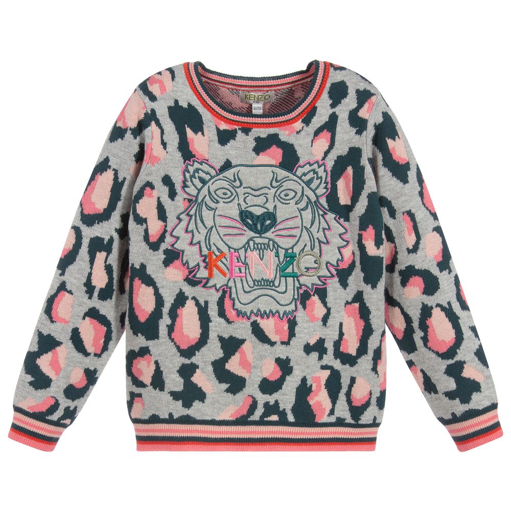 KENZO KIDS - Girls Grey Tiger Sweater 