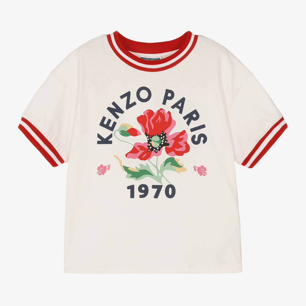 KENZO KIDS - Girls Ivory Cotton 1970 Flower T-Shirt | Childrensalon