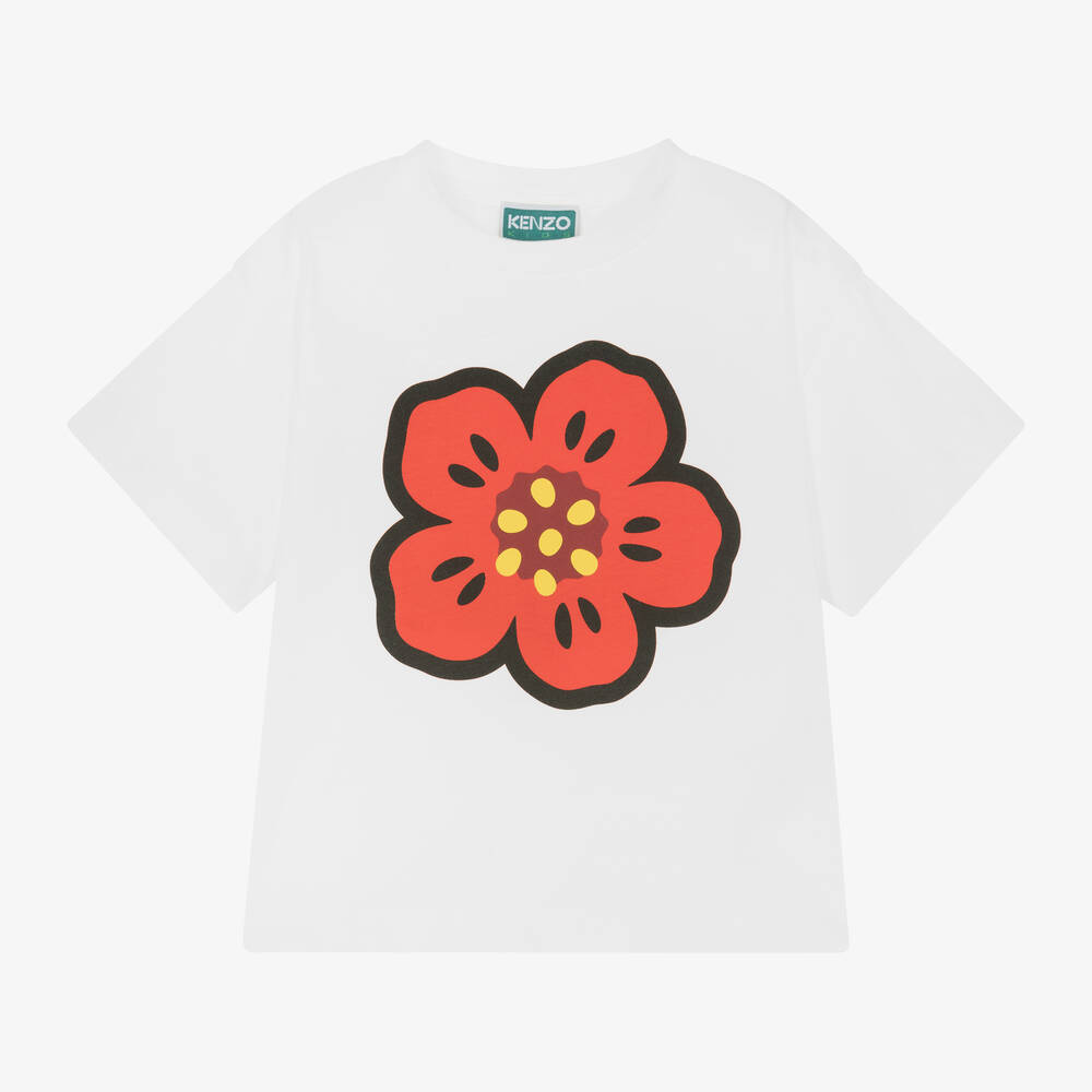 KENZO KIDS - Кремовая хлопковая футболка с цветком для девочек | Childrensalon