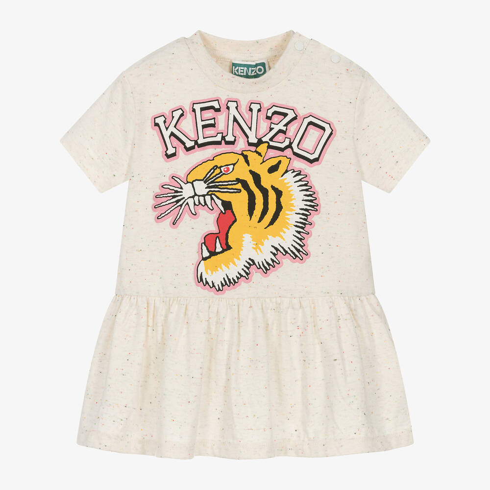 KENZO KIDS - Girls Ivory Cotton Varsity Tiger Dress | Childrensalon