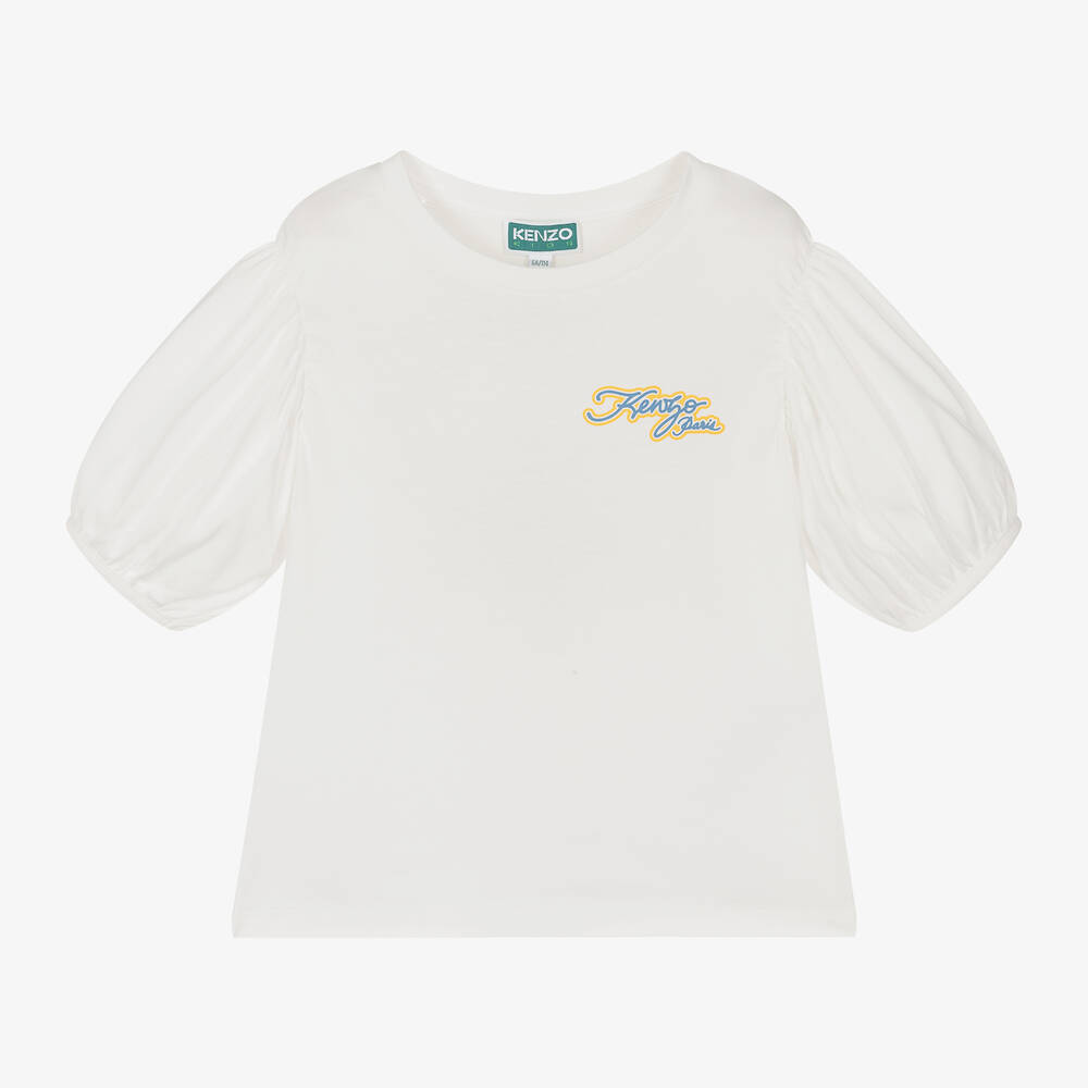 KENZO KIDS - Girls Ivory Organic Cotton Tiger T-Shirt | Childrensalon