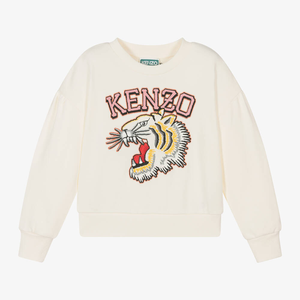 KENZO KIDS - Girls Ivory Varsity Tiger Cotton Sweatshirt | Childrensalon