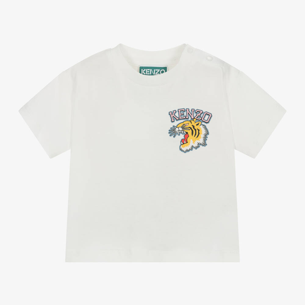 KENZO KIDS - Girls Ivory Varsity Tiger Cotton T-Shirt | Childrensalon