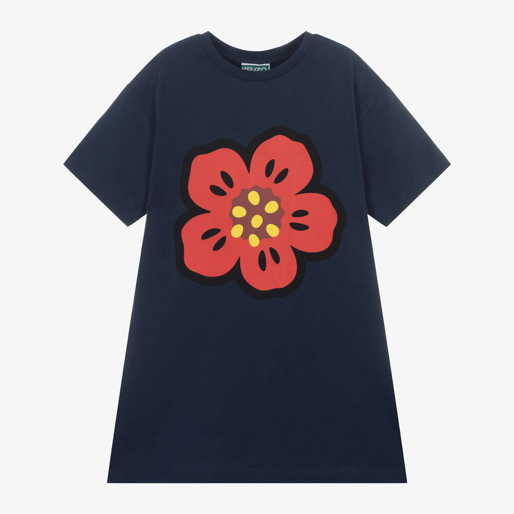 KENZO KIDS - Girls Navy Blue Boke Flower T-Shirt Dress | Childrensalon
