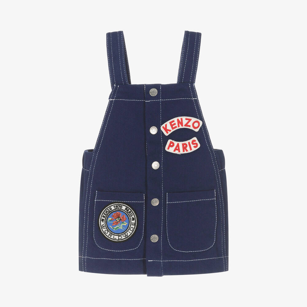 KENZO KIDS - Girls Navy Blue Cotton Dungaree Dress | Childrensalon