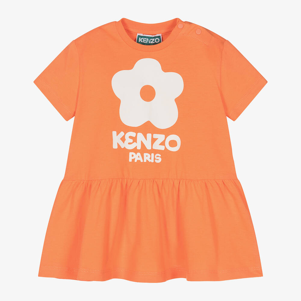 Shop Kenzo Kids Girls Orange Cotton Jersey Dress