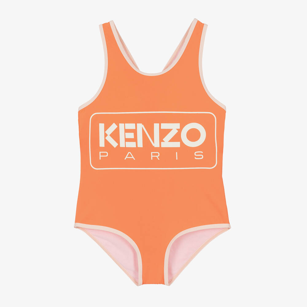 KENZO KIDS - Girls Orange Crossback Swimsuit | Childrensalon