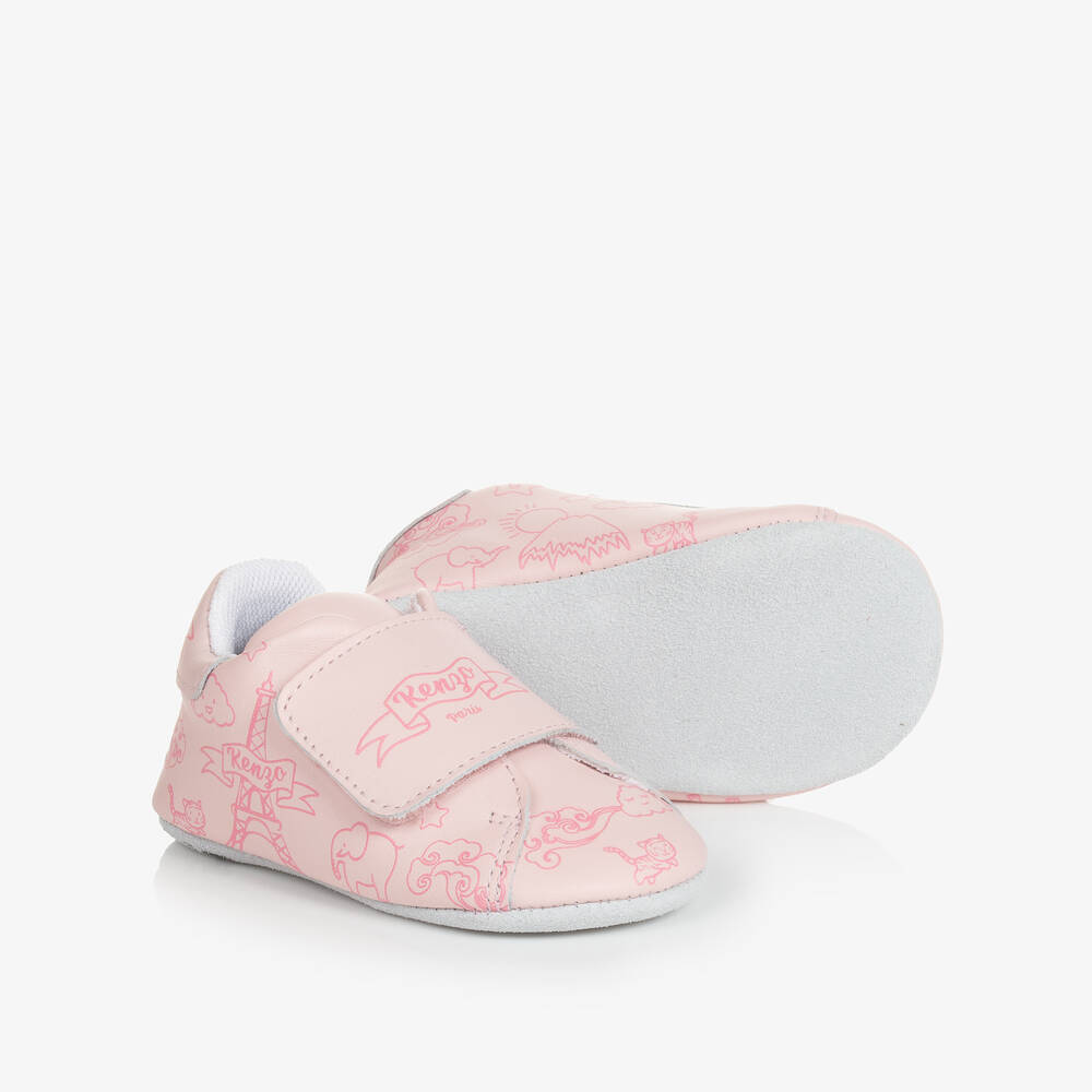 KENZO KIDS - حذاء جلد لون زهري لمرحلة قبل المشي للمولودات | Childrensalon