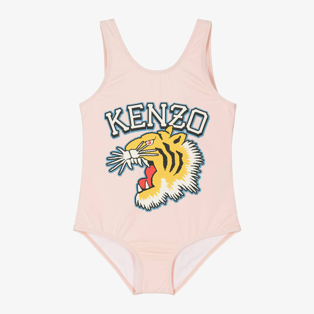 Kenzo Babies'  Kids Girls Pale Pink Varsity Tiger Swimsuit In Veiled Pink