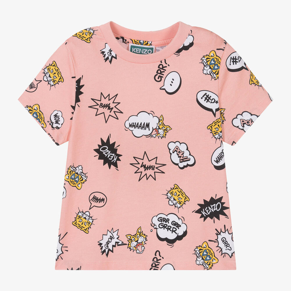 KENZO KIDS - Girls Pink Campus Cotton T-Shirt | Childrensalon