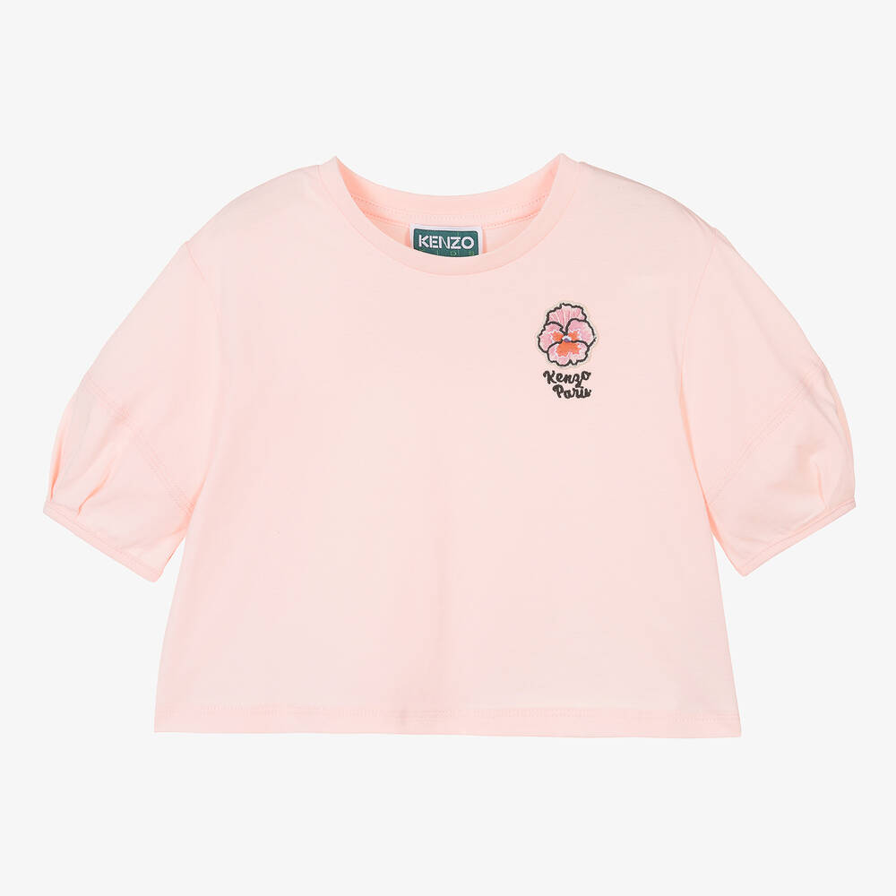 KENZO KIDS - Girls Pink Cotton Balloon Sleeve T-Shirt | Childrensalon