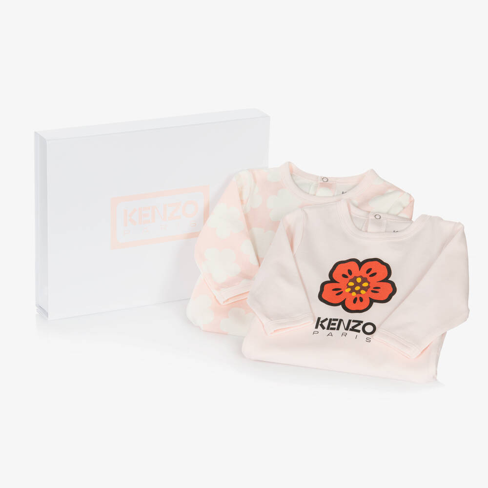 KENZO KIDS - Girls Pink Cotton Boke Flower Babygrows (2 Pack) | Childrensalon