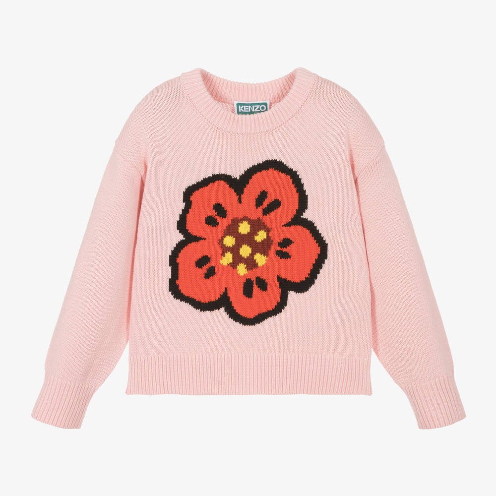 KENZO KIDS - Girls Pink Cotton Boke Flower Sweater | Childrensalon