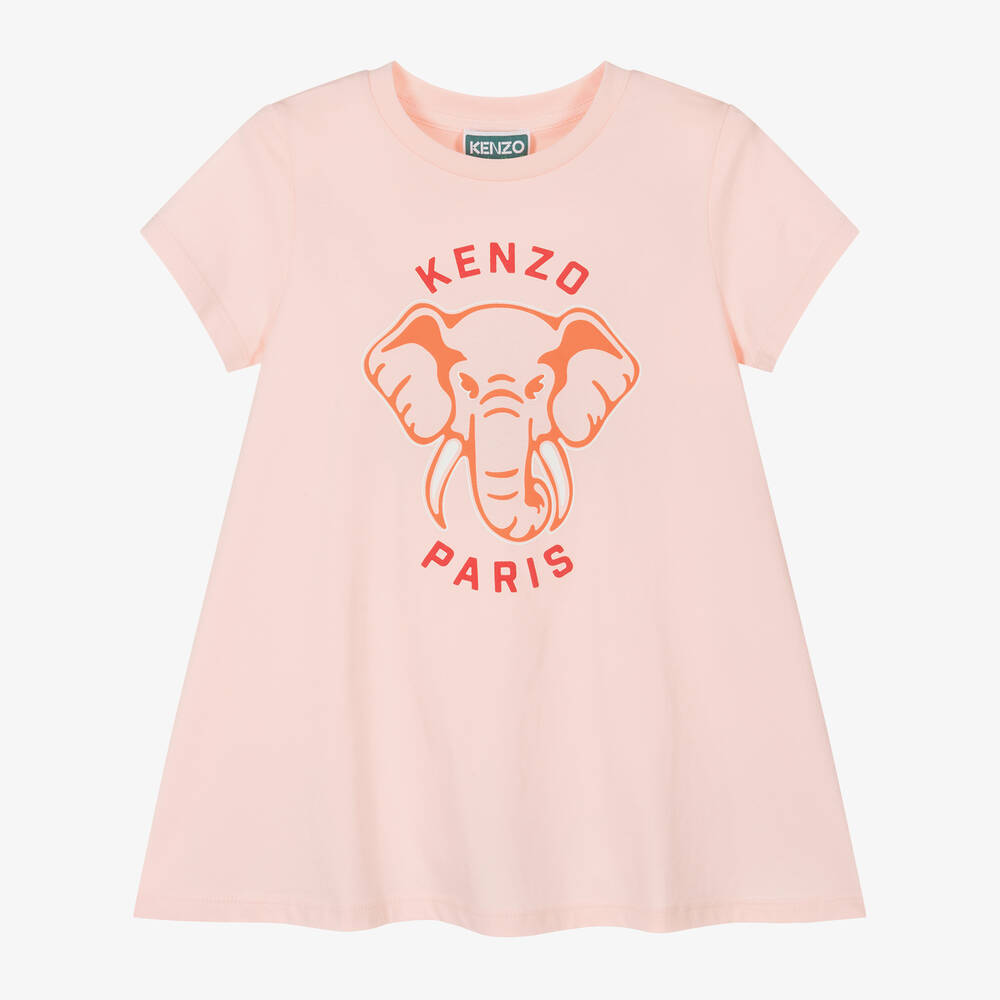 KENZO KIDS - Girls Pink Cotton Elephant Dress | Childrensalon