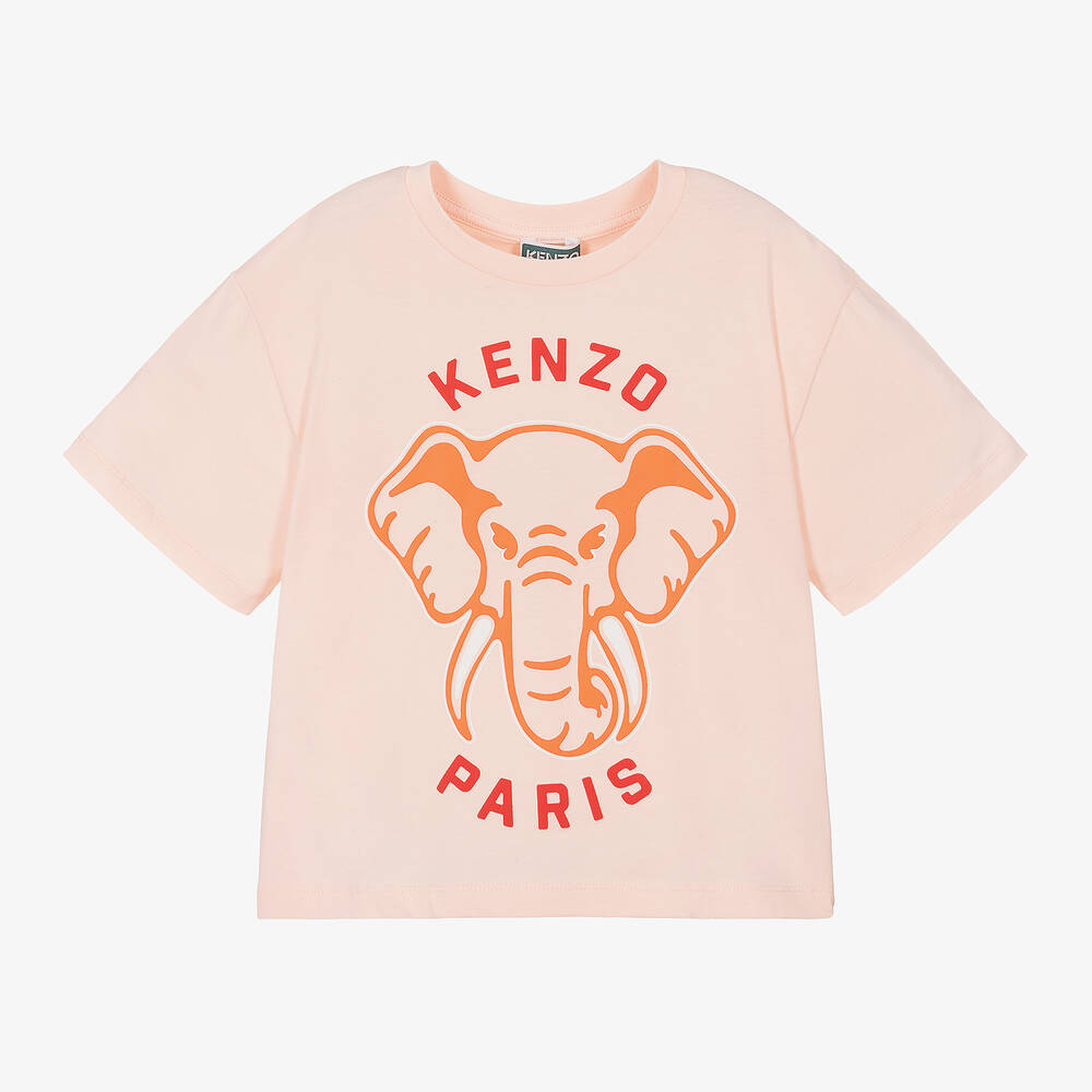 KENZO KIDS - Розовая хлопковая футболка со слоном для девочек | Childrensalon