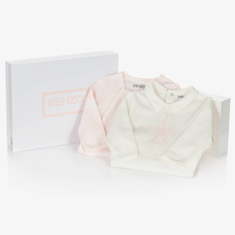 KENZO KIDS - Girls Pink Cotton Paris Babygrows (2 Pack) | Childrensalon