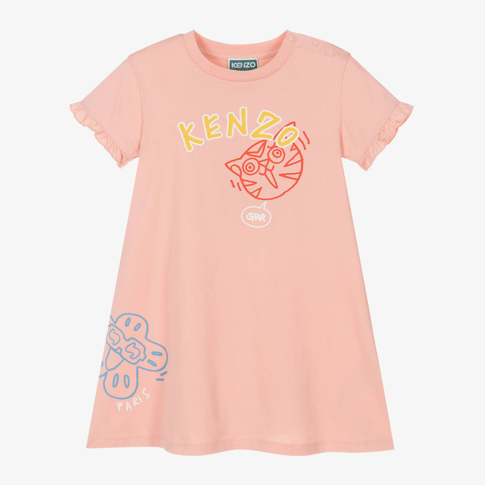KENZO KIDS - Girls Pink Cotton T-Shirt Dress | Childrensalon
