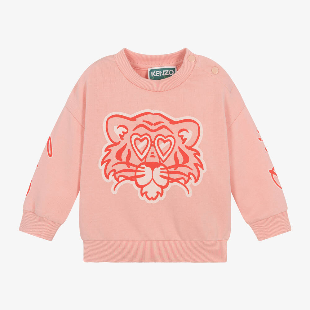 KENZO KIDS - Girls Pink Cotton Tiger Sweatshirt | Childrensalon