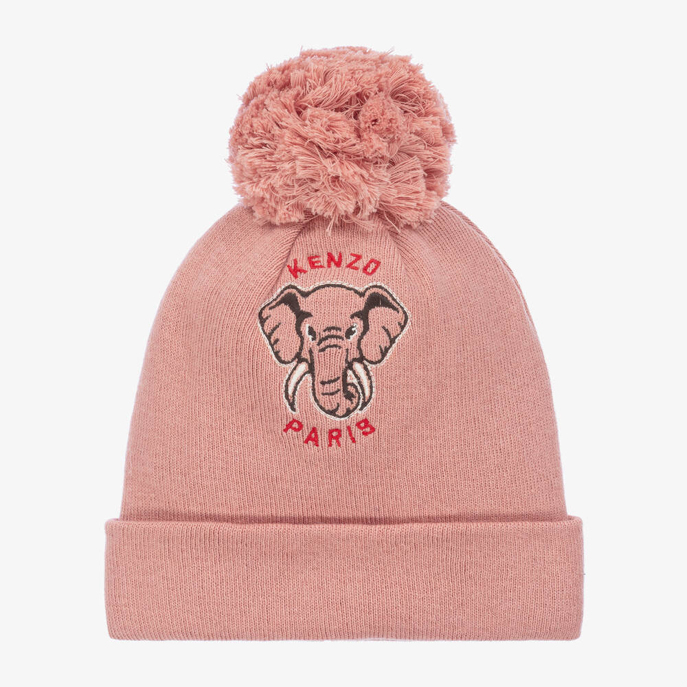 KENZO KIDS - Girls Pink Elephant Cotton & Cashmere Hat | Childrensalon