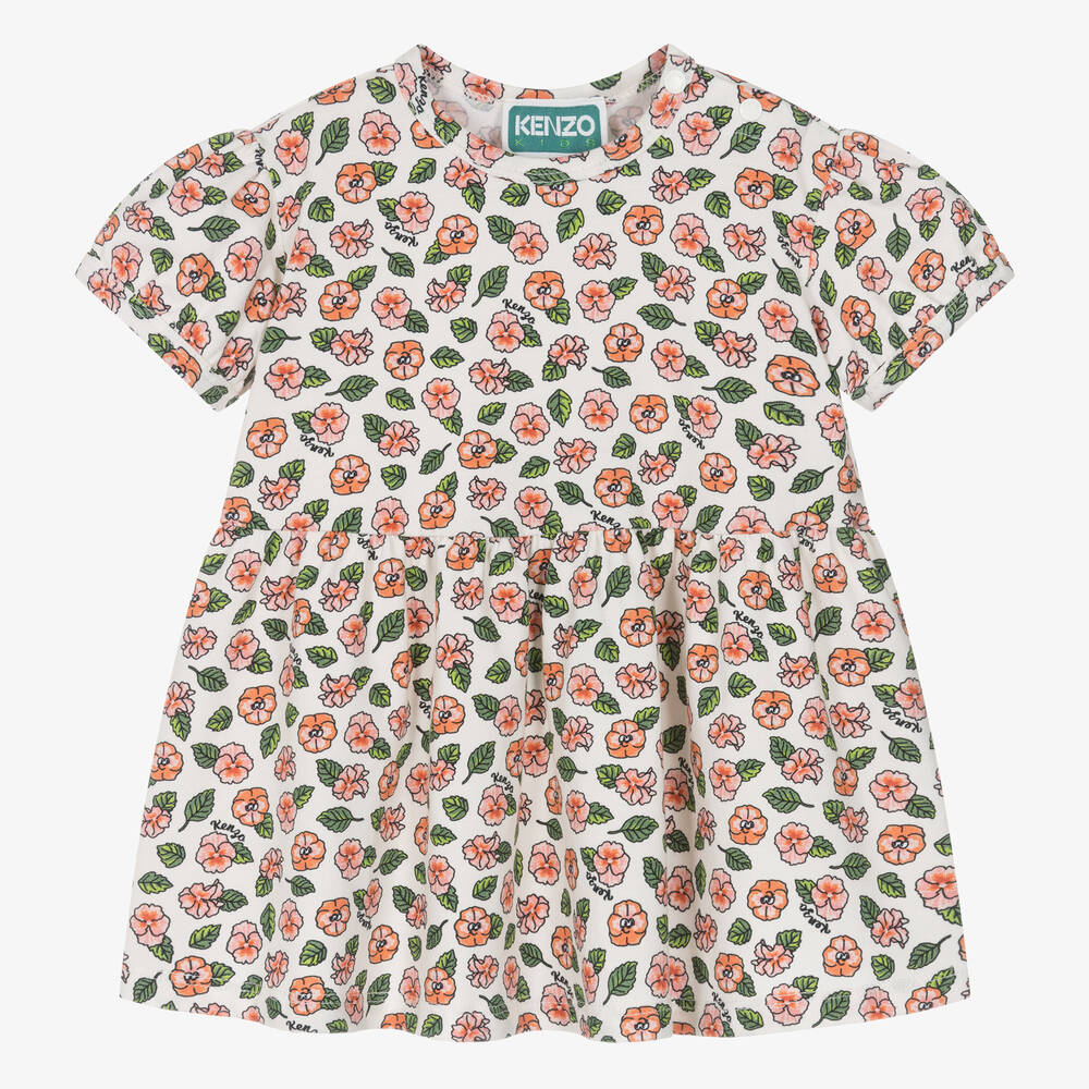 KENZO KIDS - Girls Pink Floral Print Cotton Dress | Childrensalon