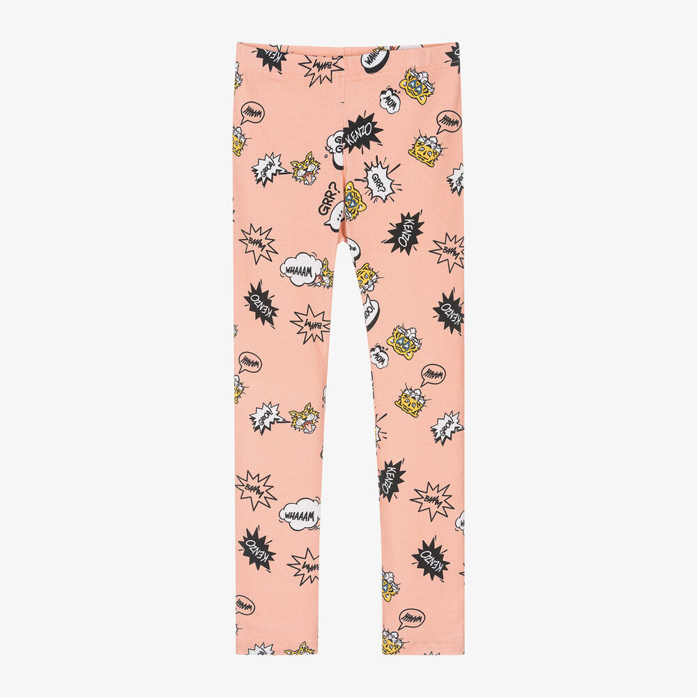 KENZO KIDS - Girls Pink Graphic Cotton Leggings | Childrensalon