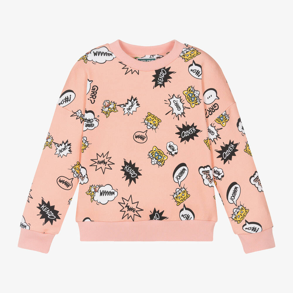 KENZO KIDS - Girls Pink Graphic Cotton Sweatshirt | Childrensalon