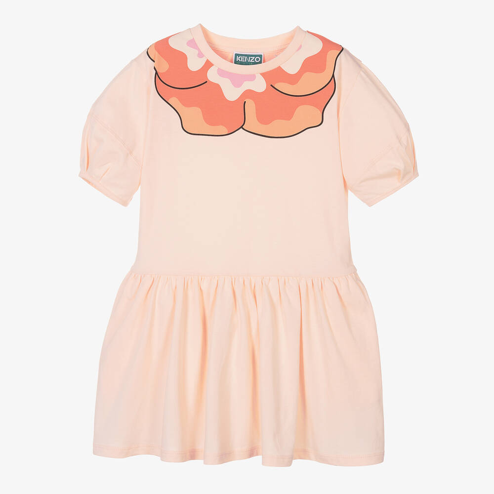 KENZO KIDS - Girls Pink Organic Cotton Flower Dress | Childrensalon