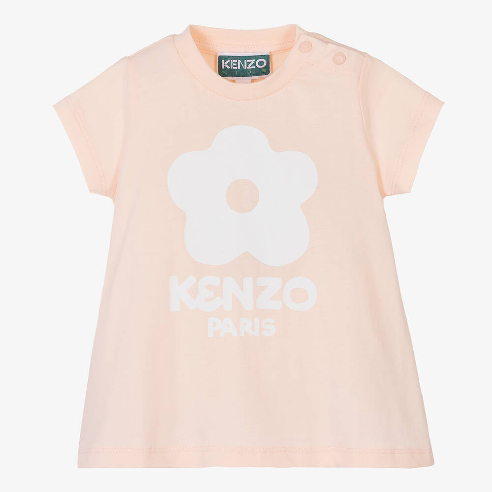 KENZO KIDS - Girls Pink Organic Cotton Flower T-Shirt | Childrensalon