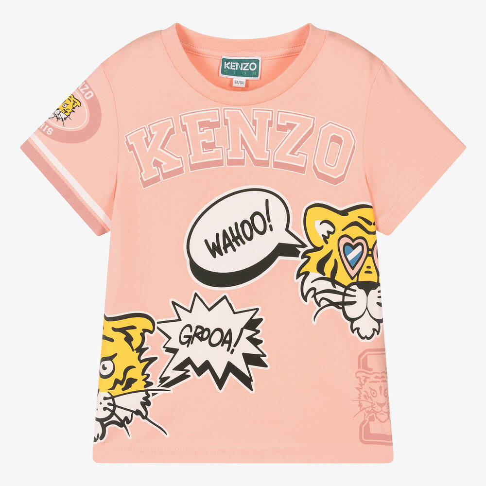 KENZO KIDS - Girls Pink Tiger Cotton T-Shirt | Childrensalon