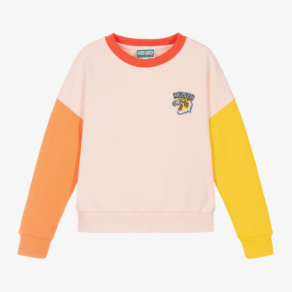 Kenzo Babies'  Kids Girls Pink Varsity Tiger Colourblock Sweatshirt