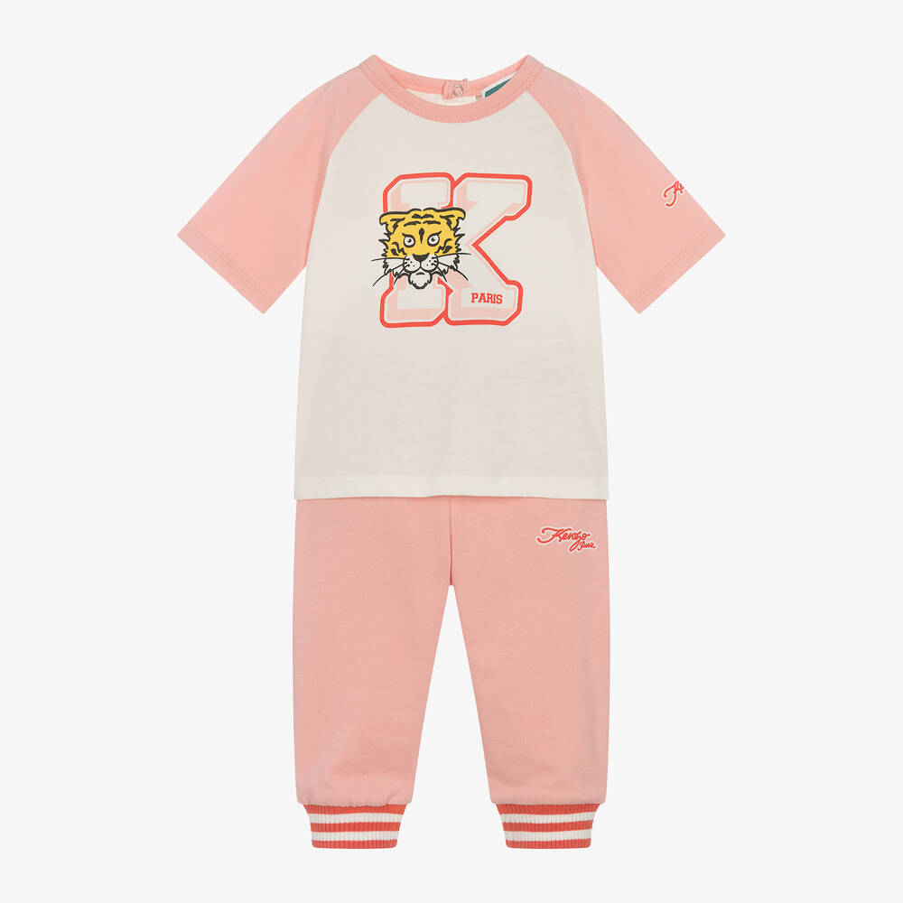 KENZO KIDS - Girls Pink Varsity Tiger Trouser Set | Childrensalon
