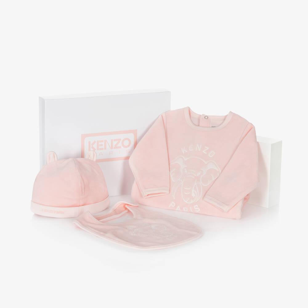 KENZO KIDS - Girls Pink Velour Elephant Babysuit Set | Childrensalon