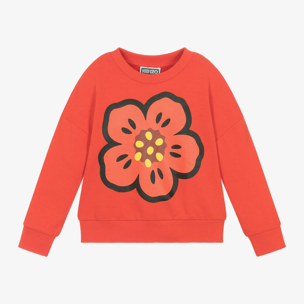 KENZO KIDS - Girls Red Cotton Flower Sweatshirt | Childrensalon