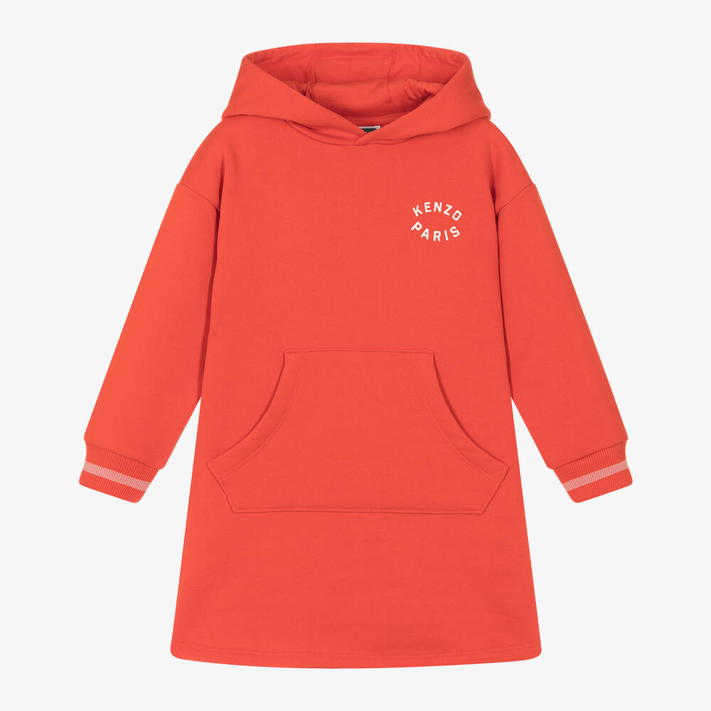 KENZO KIDS - Girls Red Cotton Hooded Sweatshirt Dress | Childrensalon