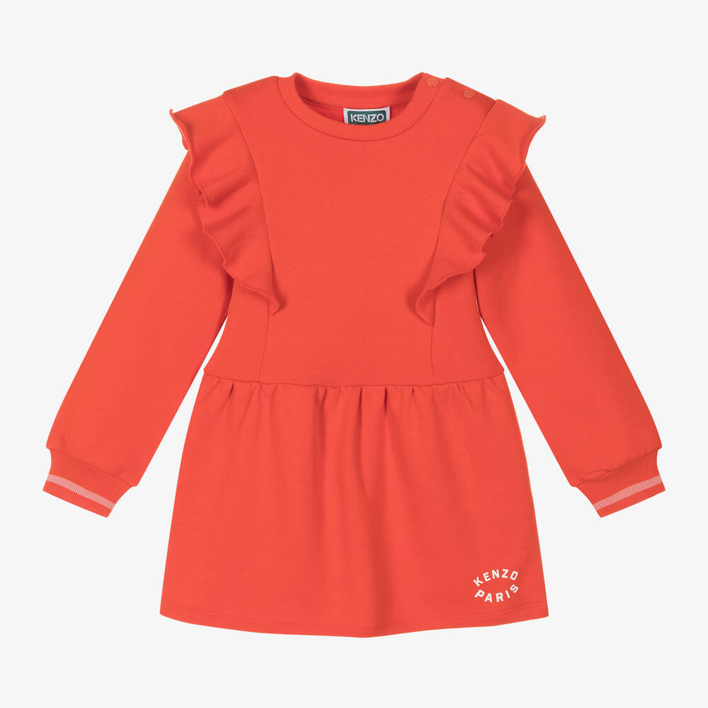 KENZO KIDS - Girls Red Cotton Sweatshirt Dress | Childrensalon