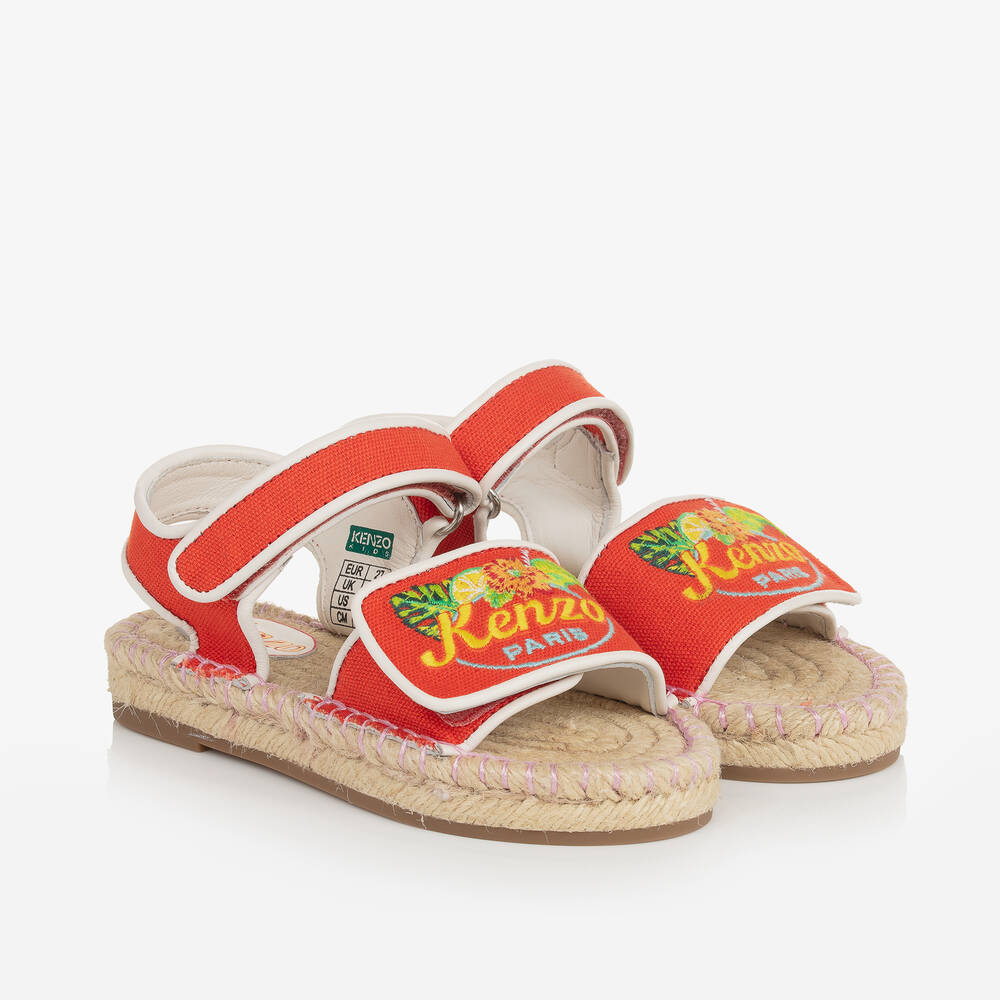 Shop Kenzo Kids Girls Red Embroidered Canvas Sandals