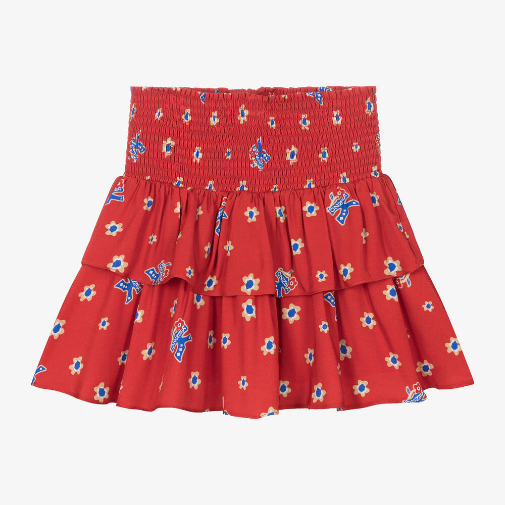 KENZO KIDS - Girls Red Floral Tiered Viscose Skirt | Childrensalon