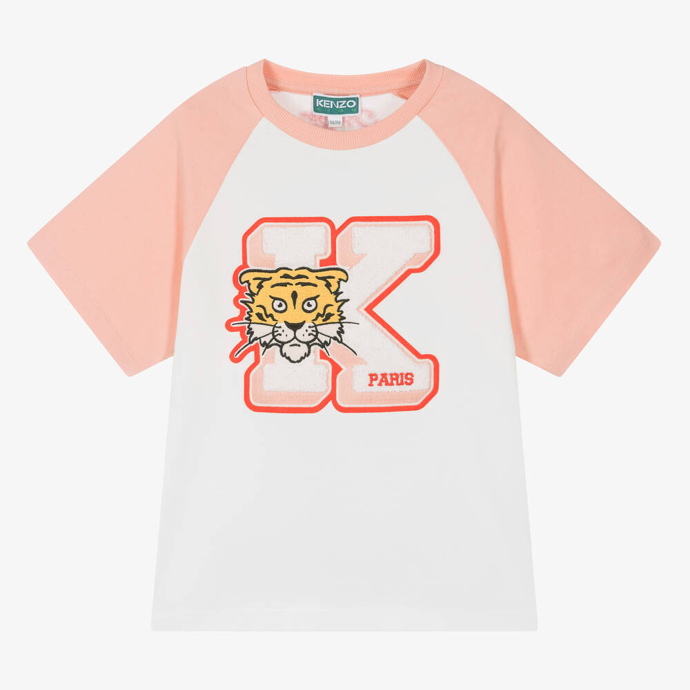 KENZO KIDS - Girls White Tiger Cotton T-Shirt | Childrensalon