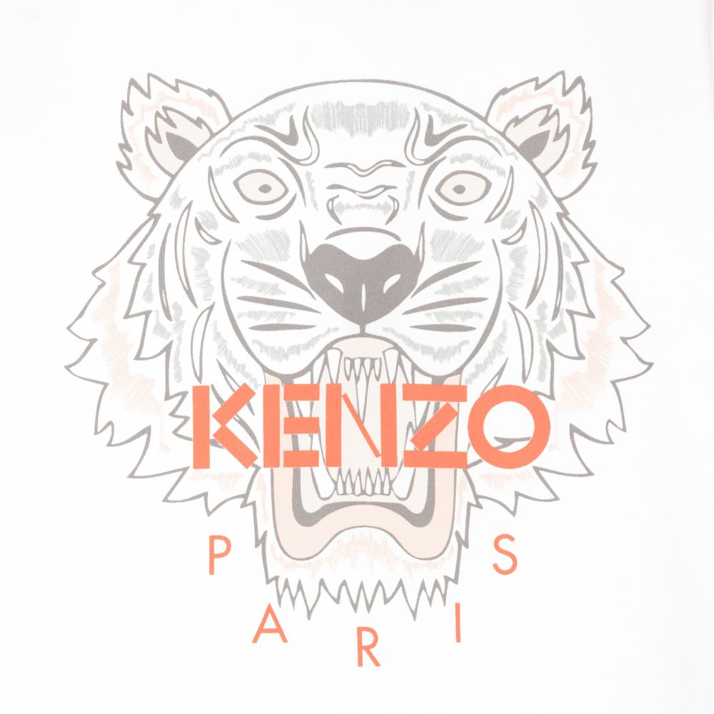 Kenzo Kids T Shirt Blanc Tigre Fille Childrensalon